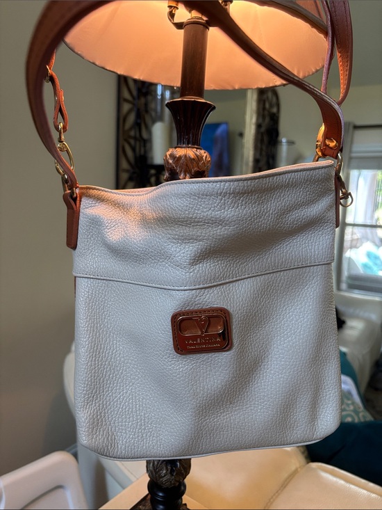 Valentina Handbags - Valentina White Leather Shoulder Bag with Brown Trim